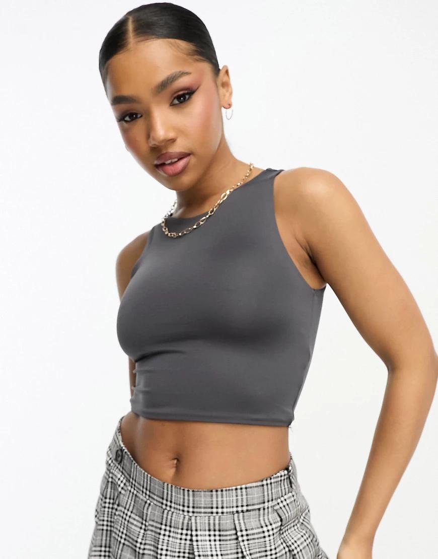 SZARY CROP TOP BEZ RĘKAWÓW