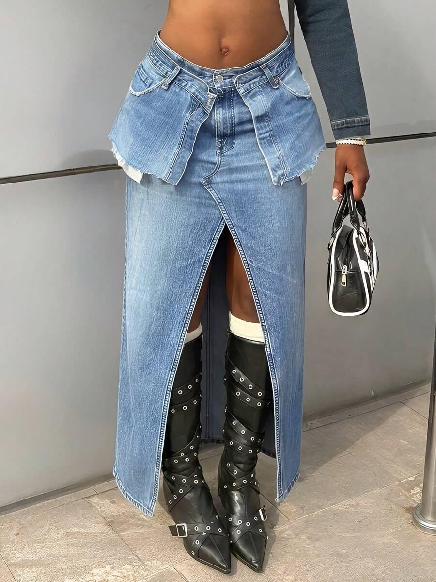 niebieska spódnica jeans