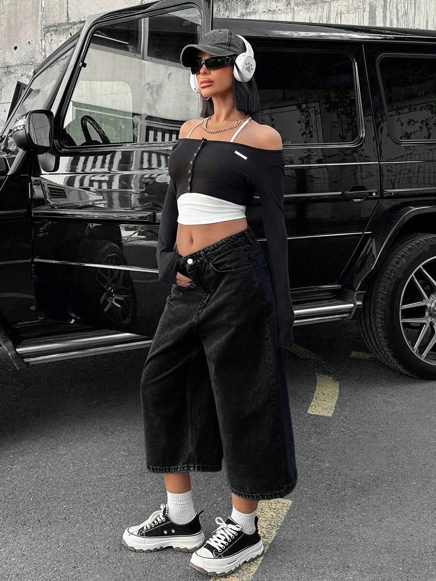 CZARNE SPODENKI JEANS
