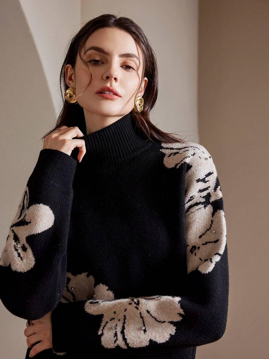 sweter kwiaty zdobienia