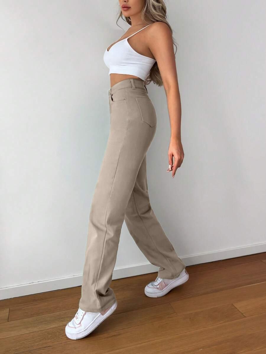 BEŻOWE SPODNIE JEANS