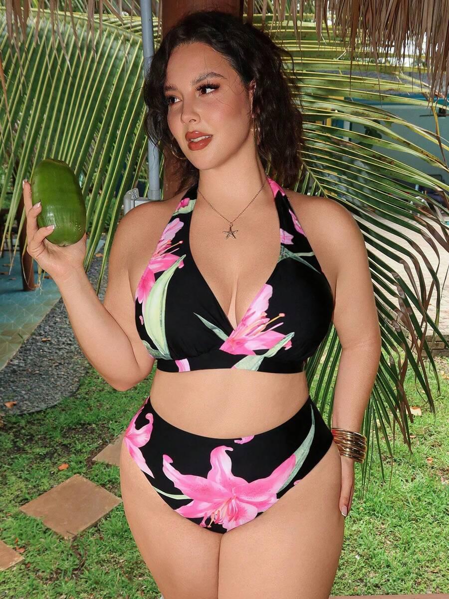 KOMPLET BIKINI Z NARZUTKĄ W KWIATY