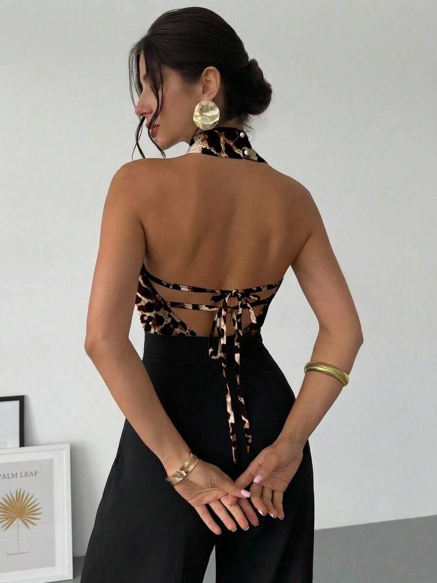 wiązany top animal print