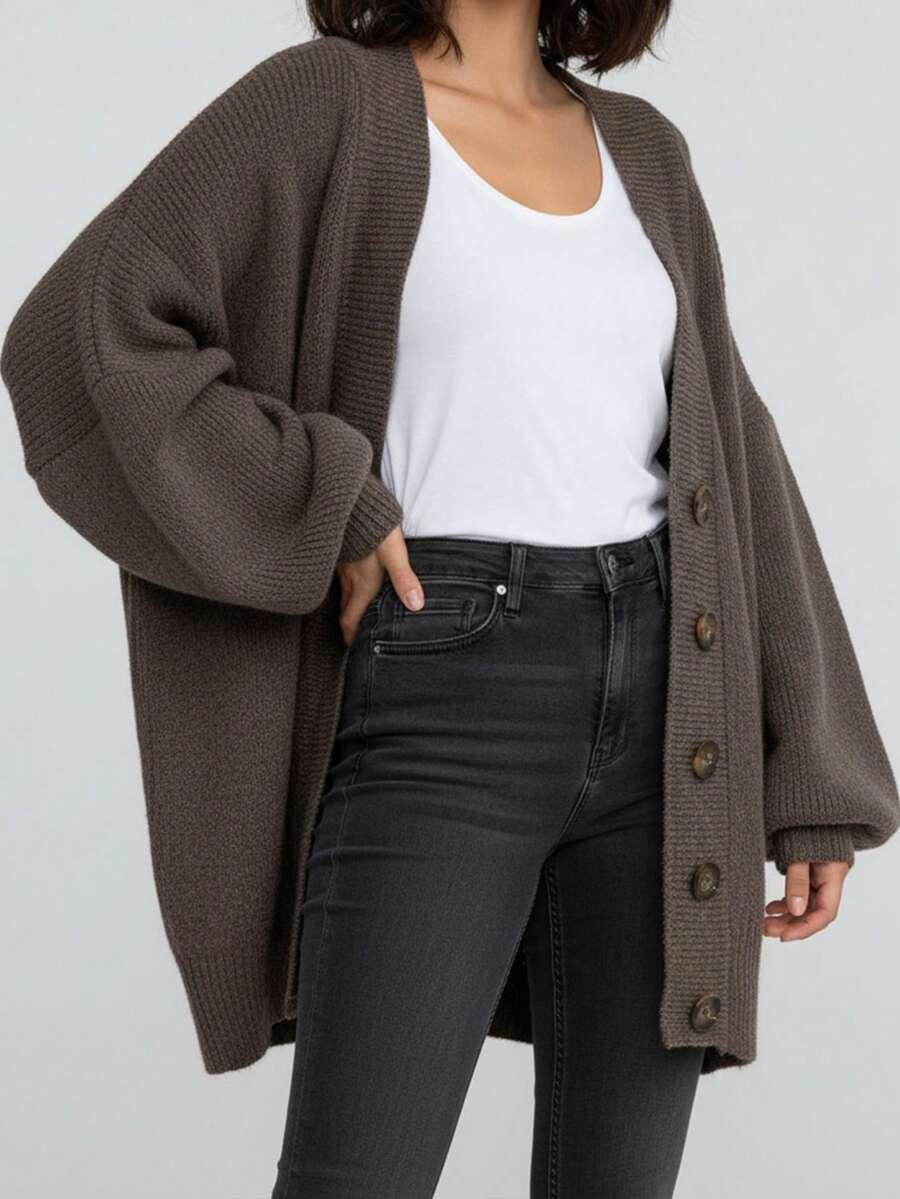 BRĄZOWY SWETER GUZIKI