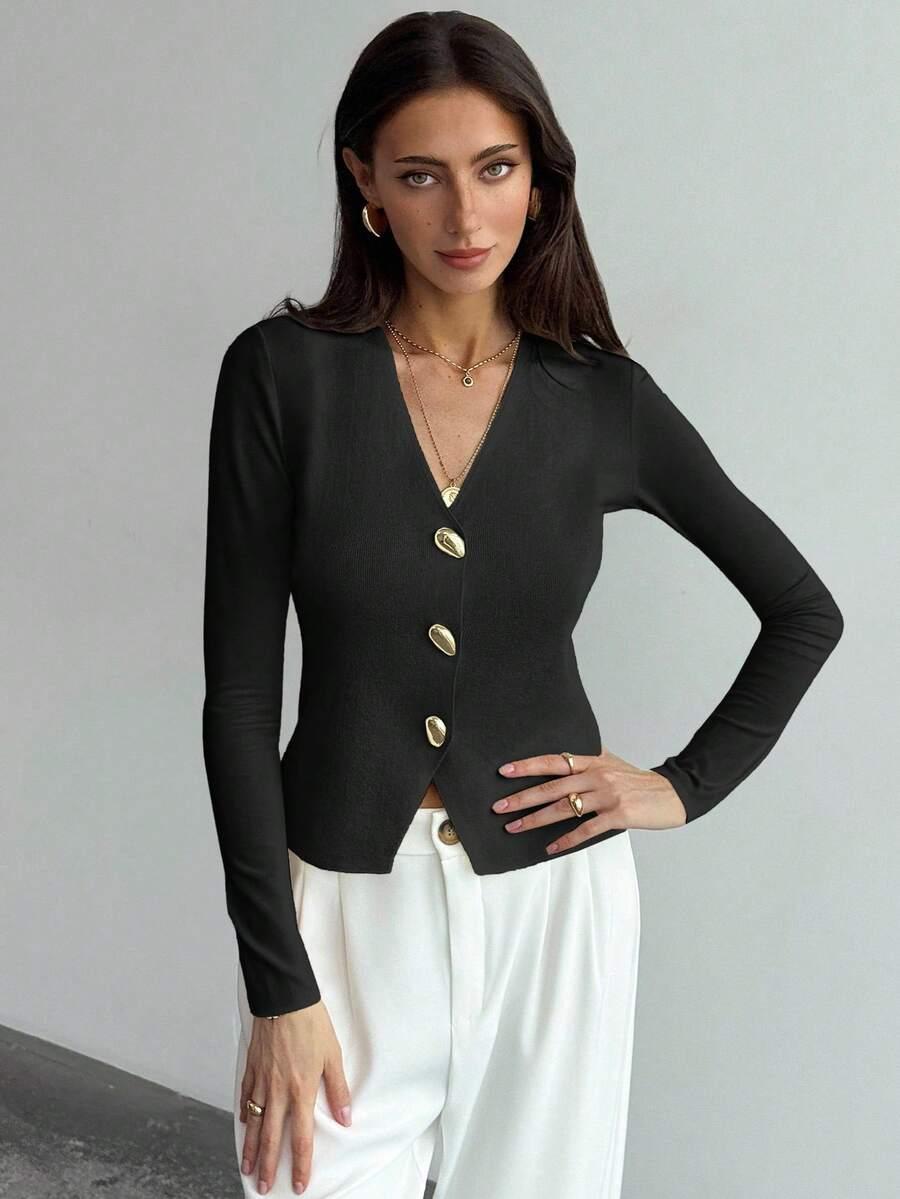 rozpinany sweter długi rękaw v neck