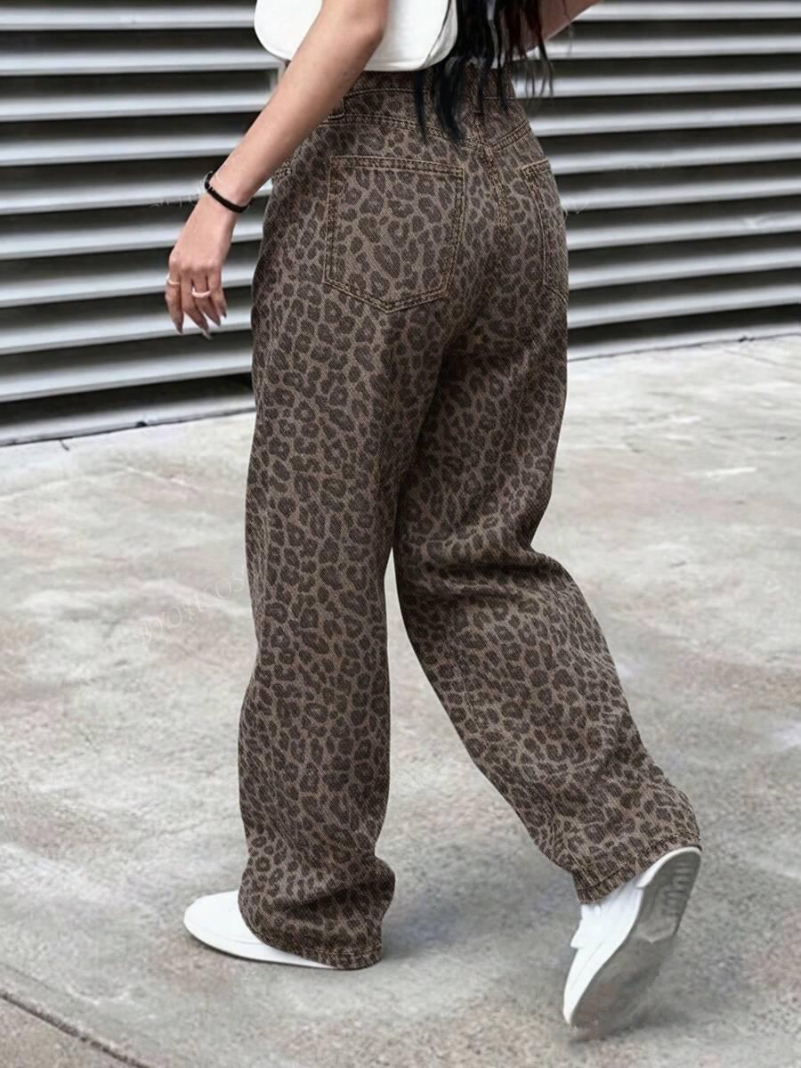brązowe spodnie jeans animal print