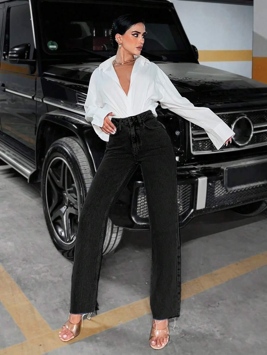 CZARNE SPODNIE JEANS