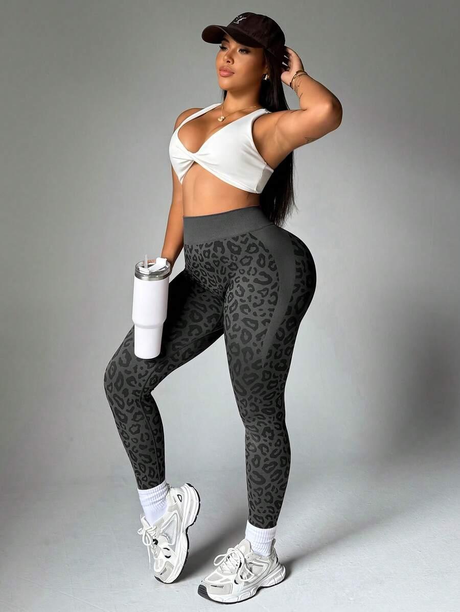 sportowe legginsy wysoki stan animal print
