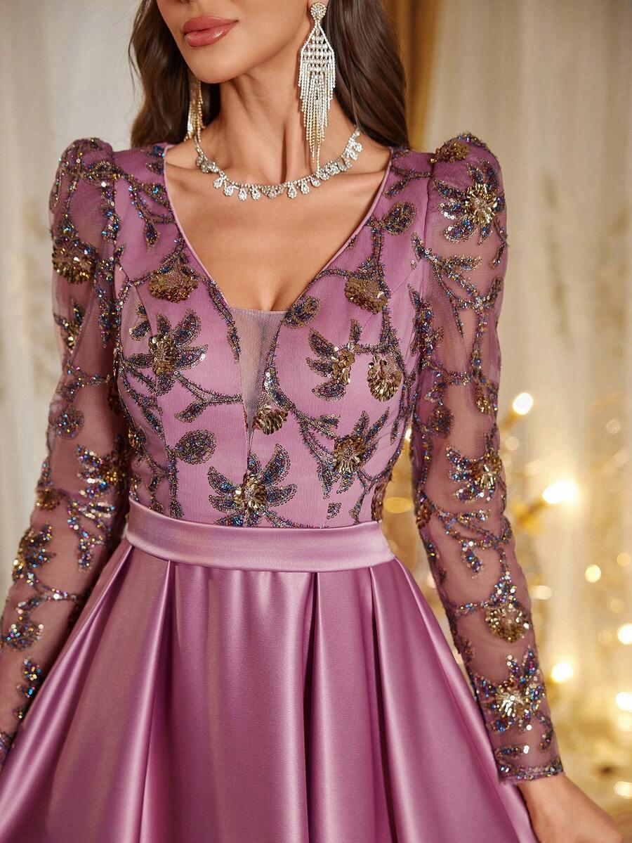 różowa maxi sukienka zdobienie 