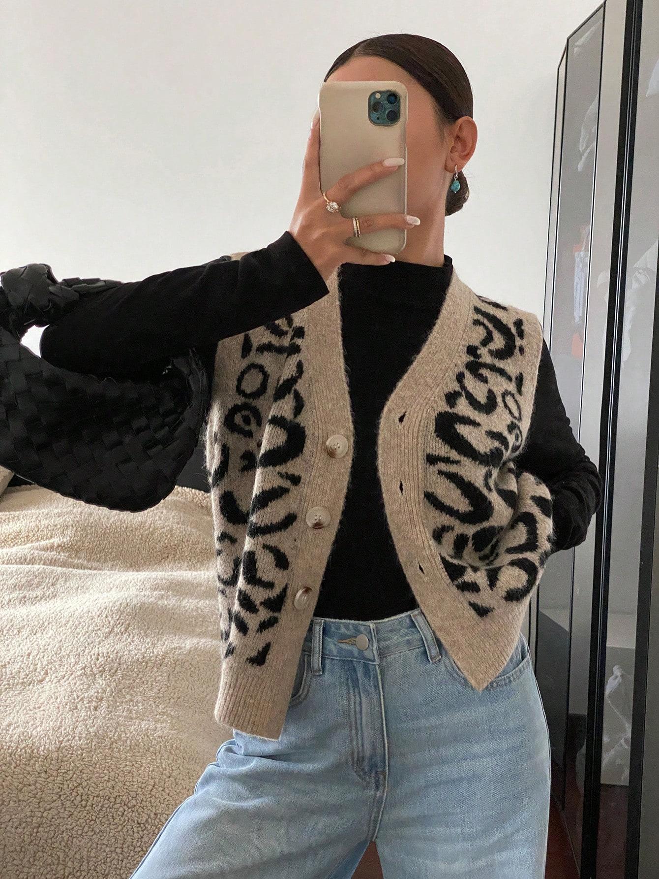 DZIANINOWA KAMIZELKA LEOPARD PRINT
