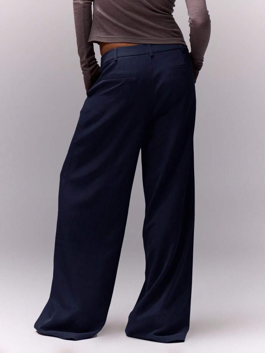 GRANATOWE SPODNIE SZEROKA NOGAWKA