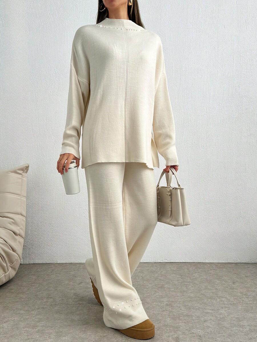 KOMPLET SWETER SPODNIE ZDOBIENIE 