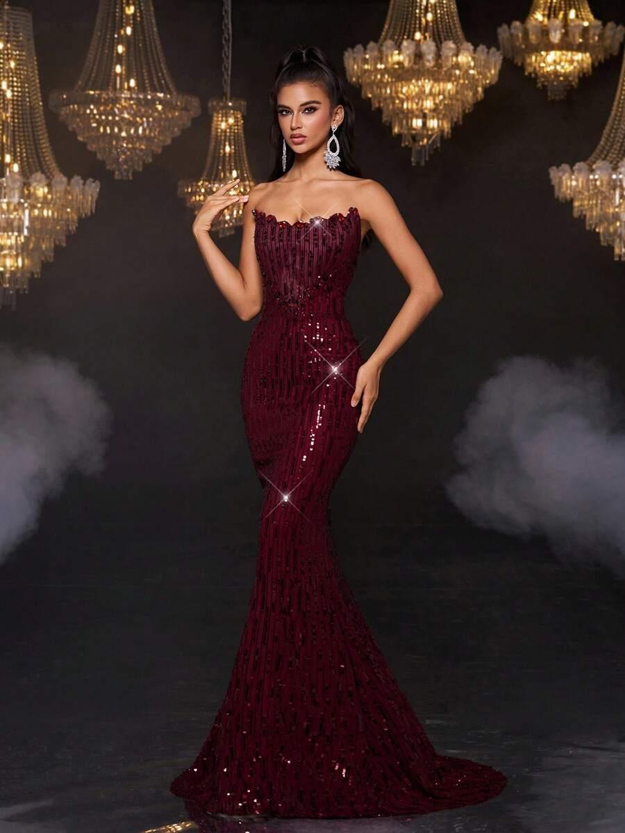 CZERWONA MAXI SUKIENKA CEKINY