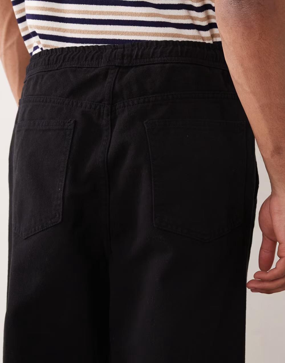 czarne proste spodnie jeans wiązanie kieszenie
