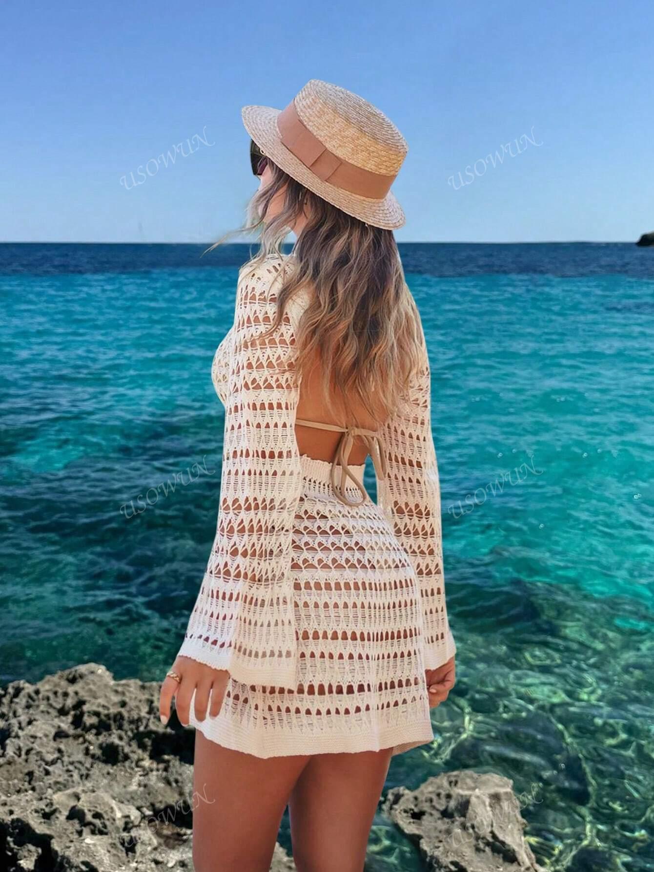BEŻOWA PLAŻOWA MINI SUKIENKA