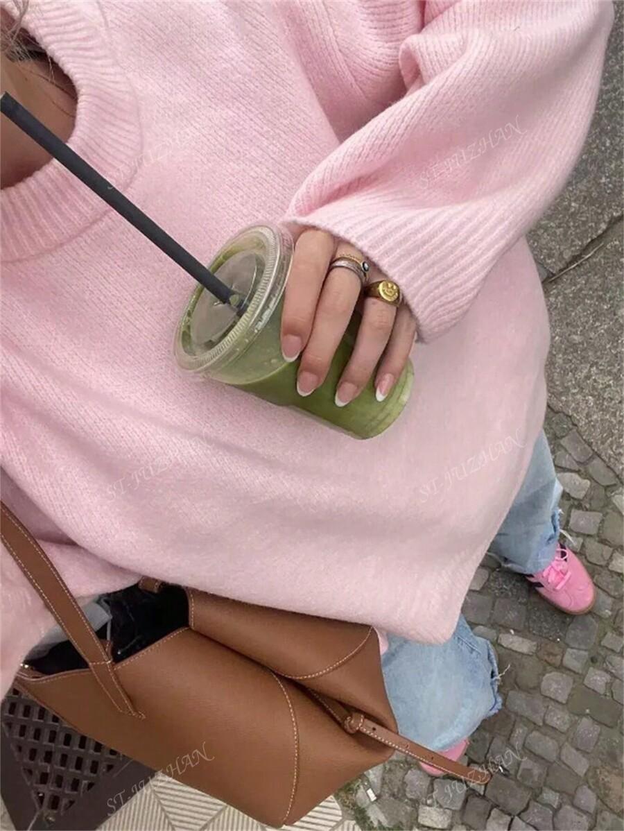 RÓŻOWY DZIANINOWY SWETER 