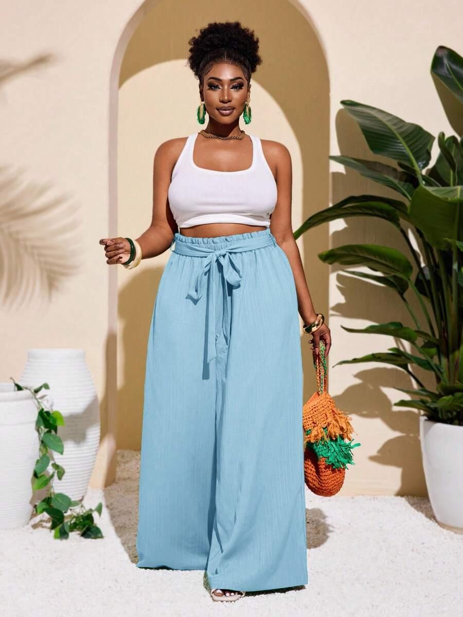 kremowe spodnie wide leg tekstura wysoki stan