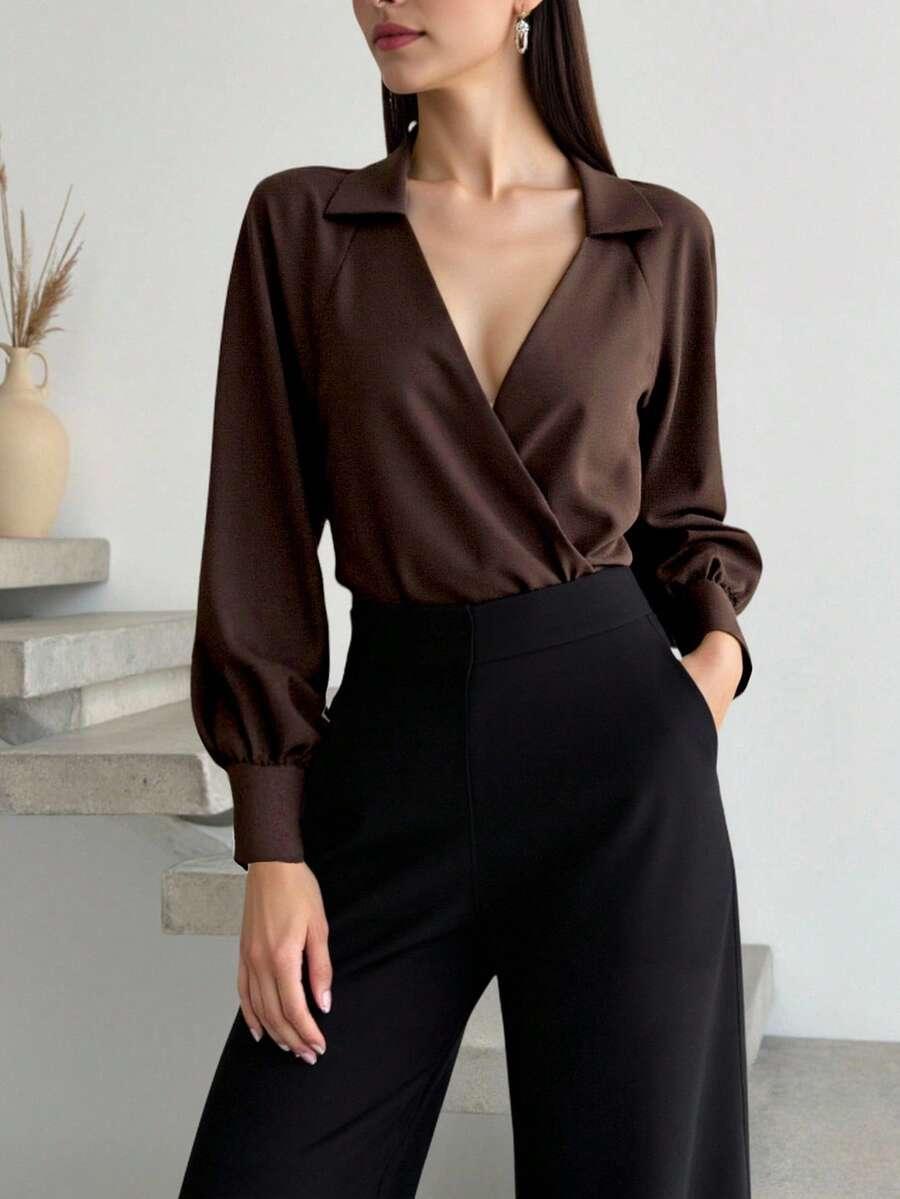 brązowe body kołnierzyk 