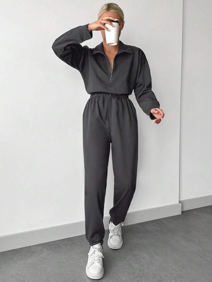 czarny DRESOWY KOMPLET BLUZA SPODNIE