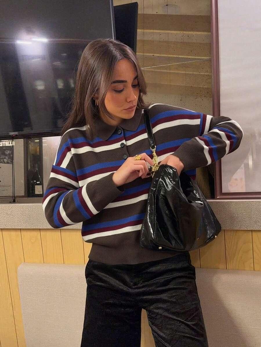 DZIANINOWY SWETER PASKI