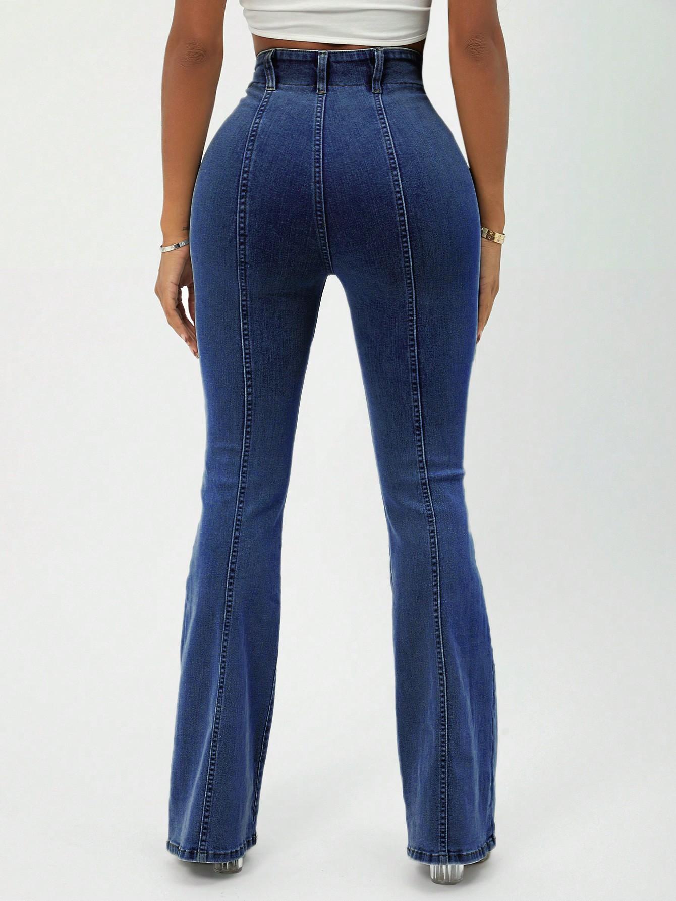 NIEBIESKIE SPODNIE JEANS DZWONY PRZESZYCIA