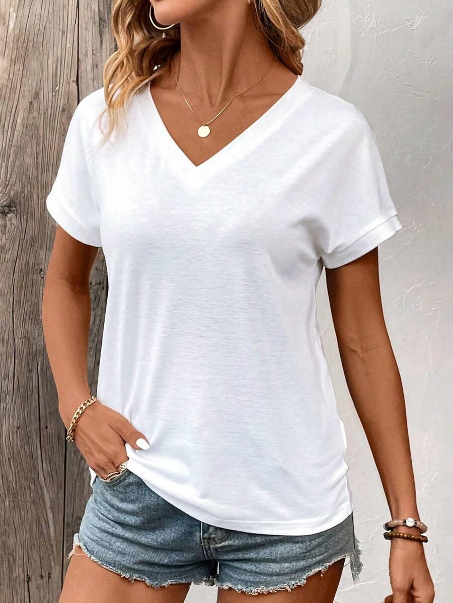 T-SHIRT DAMSKI Z DEKOLTEM V