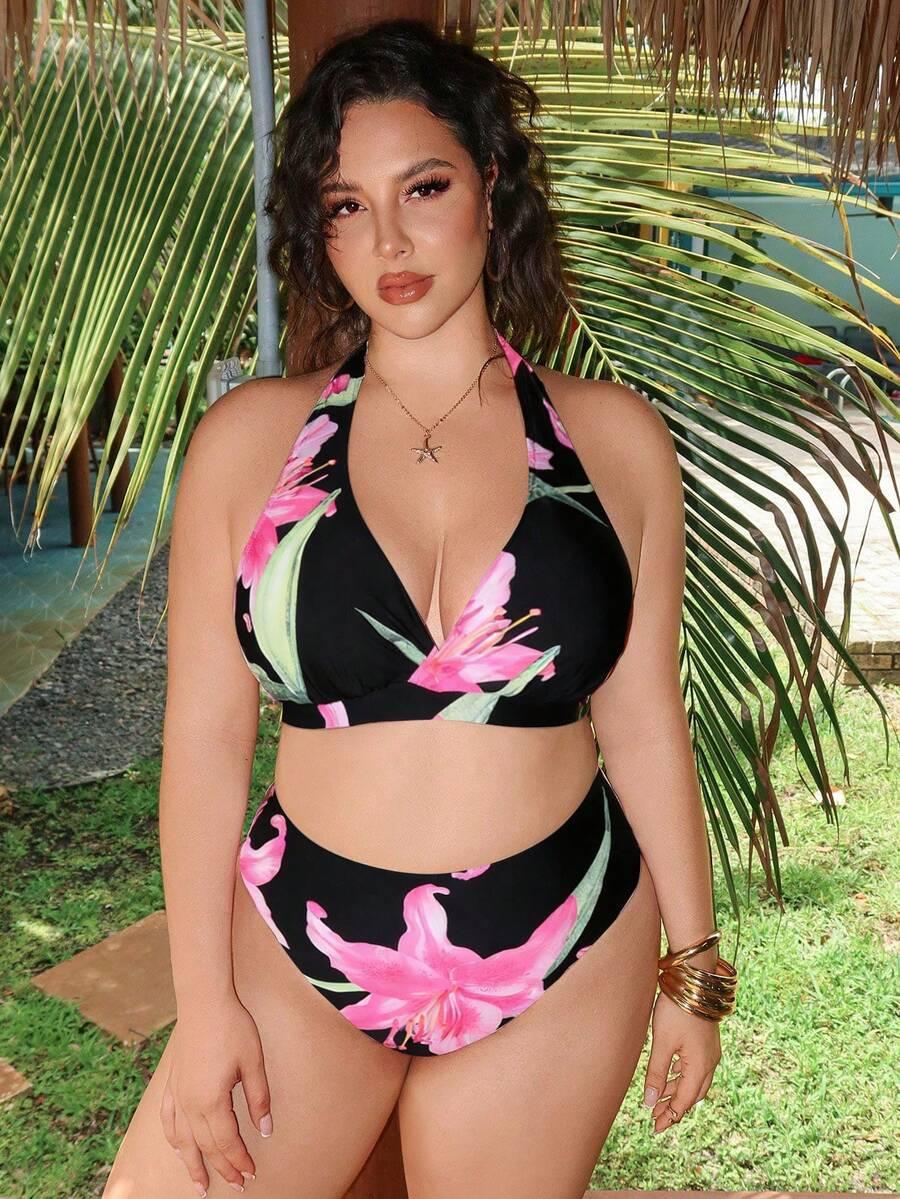 KOMPLET BIKINI Z NARZUTKĄ W KWIATY