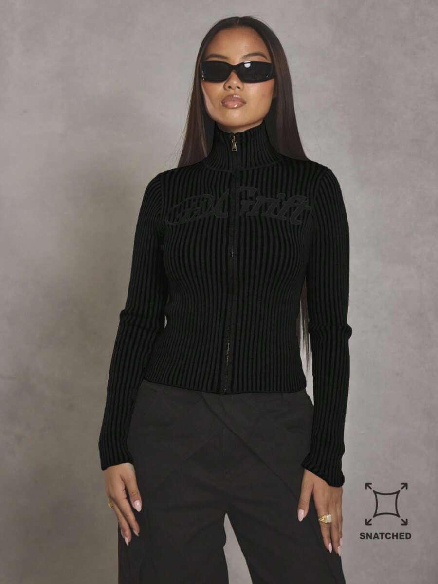 CZARNY DZIANINOWY SWETER 