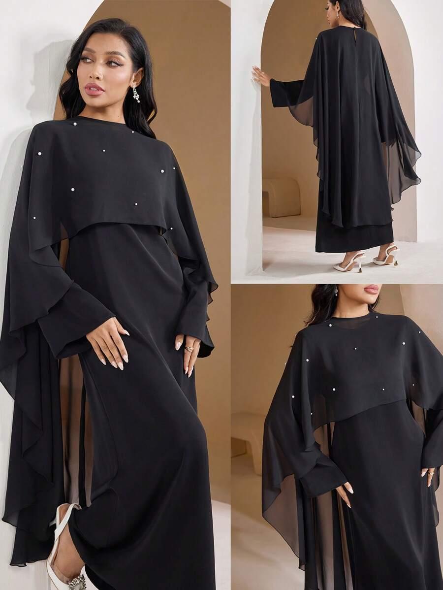 ELEGANCKA MAXI SUKIENKA WIECZOROWA Z OKRĄGŁYM DEKOLTEM I DŁUGIM