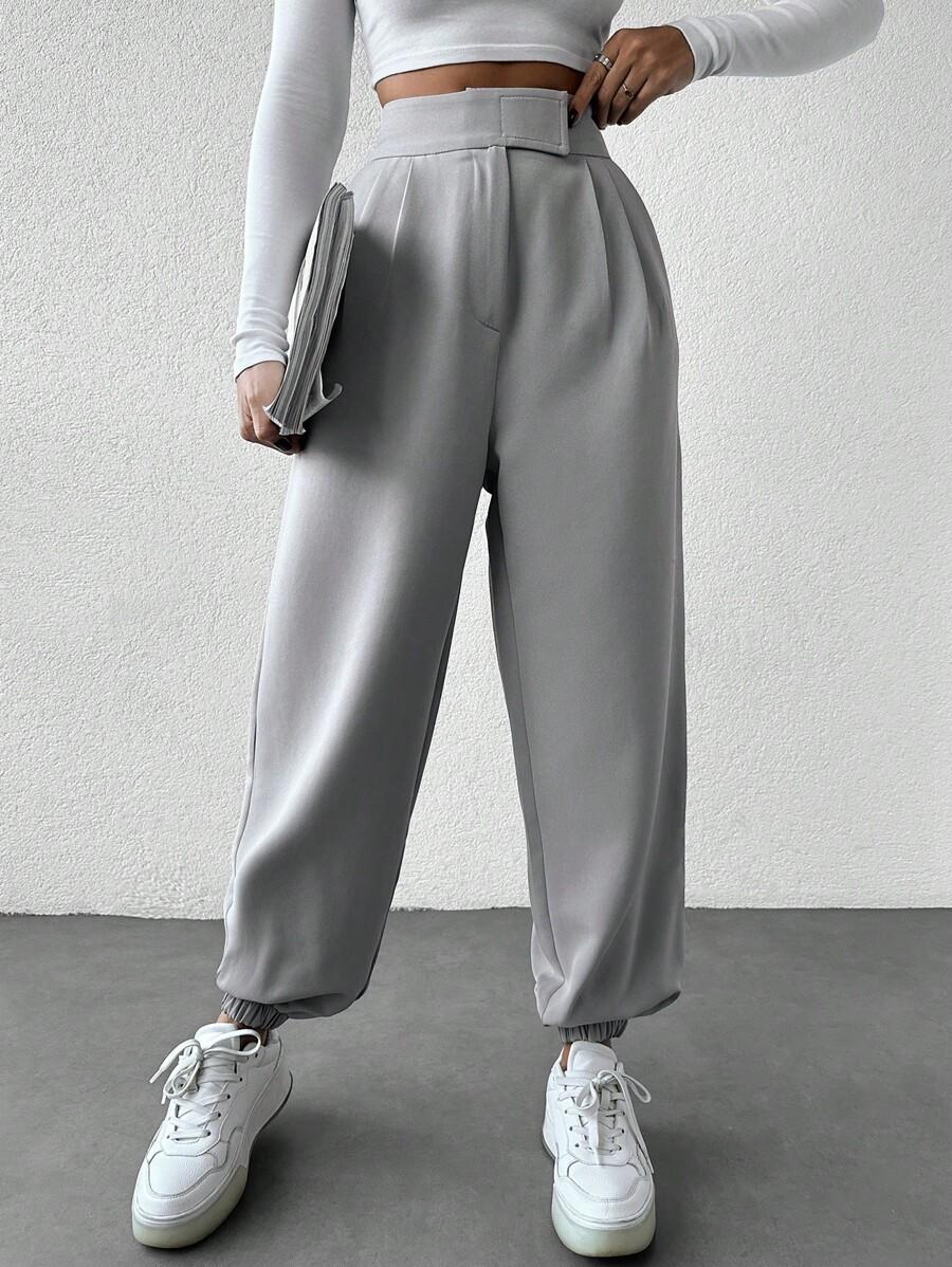 spodnie casual kieszenie wysoki stan