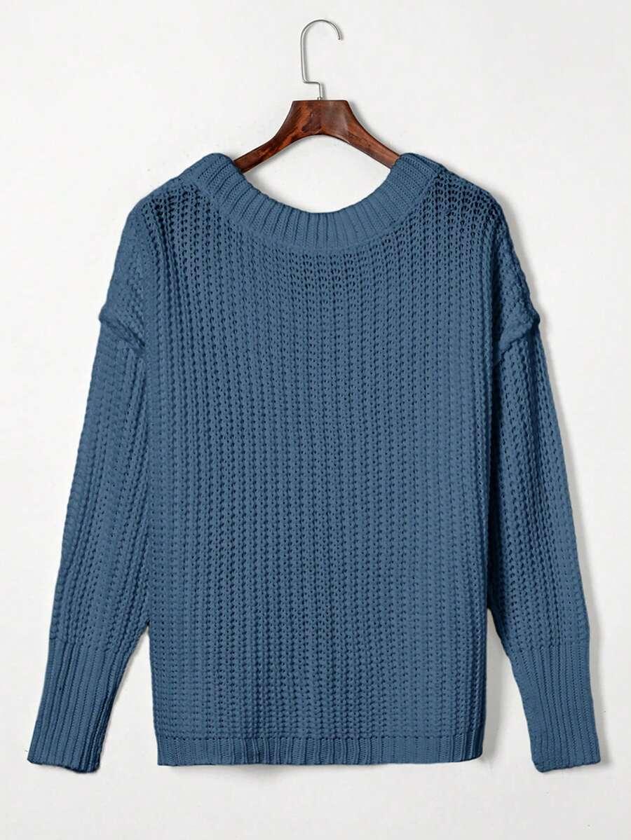 niebieski sweter oversize splot
