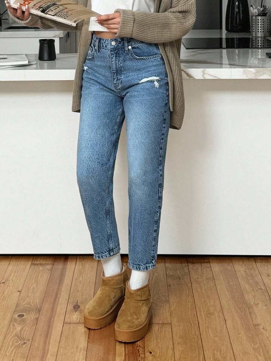  NIEBIESKIE SPODNIE MOM JEANS PRZETARCIA