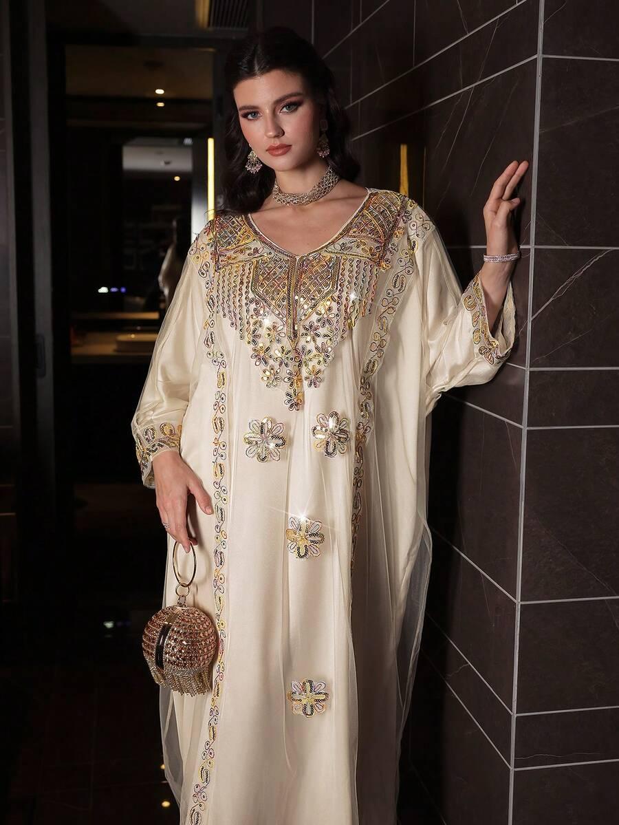 maxi sukienka v-neck zdobienia 