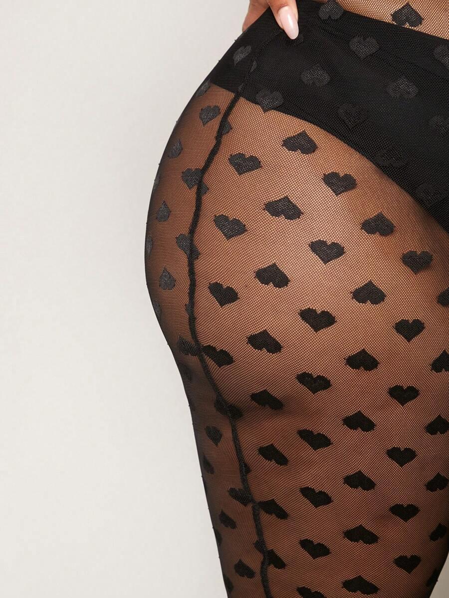 czarne legginsy siateczka serca 