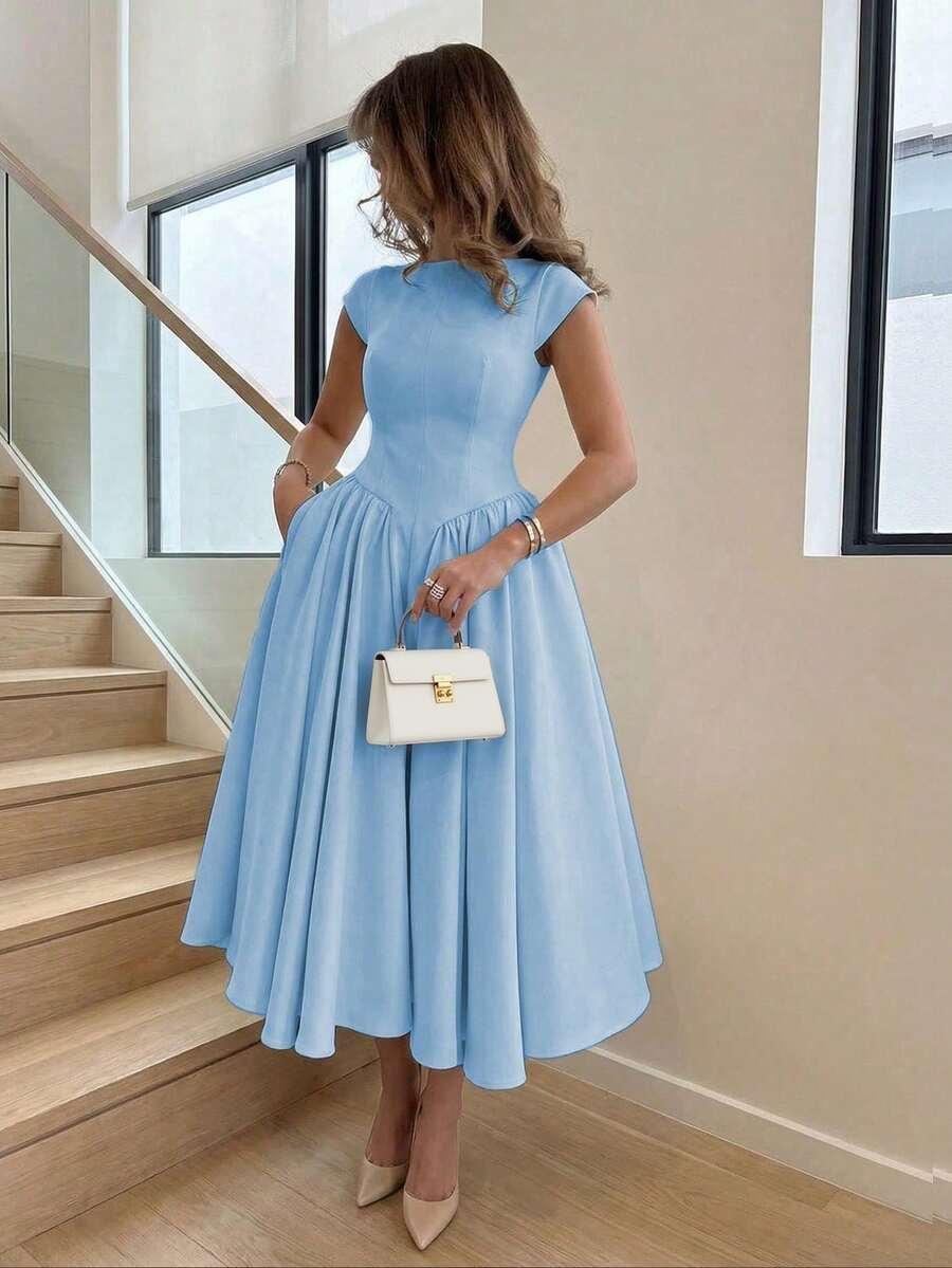 NIEBIESKA MIDI SUKIENKA