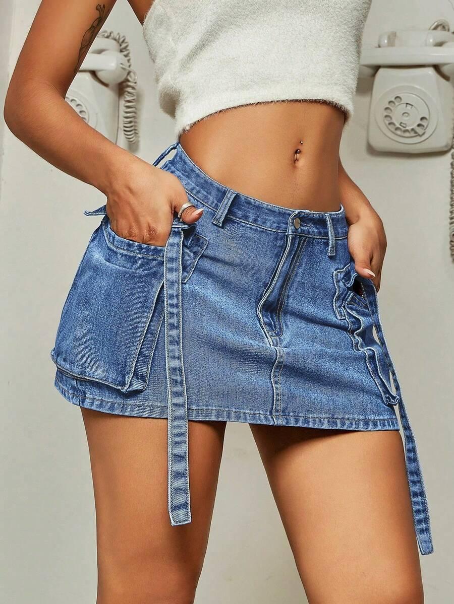 niebieska spódnica jeans 