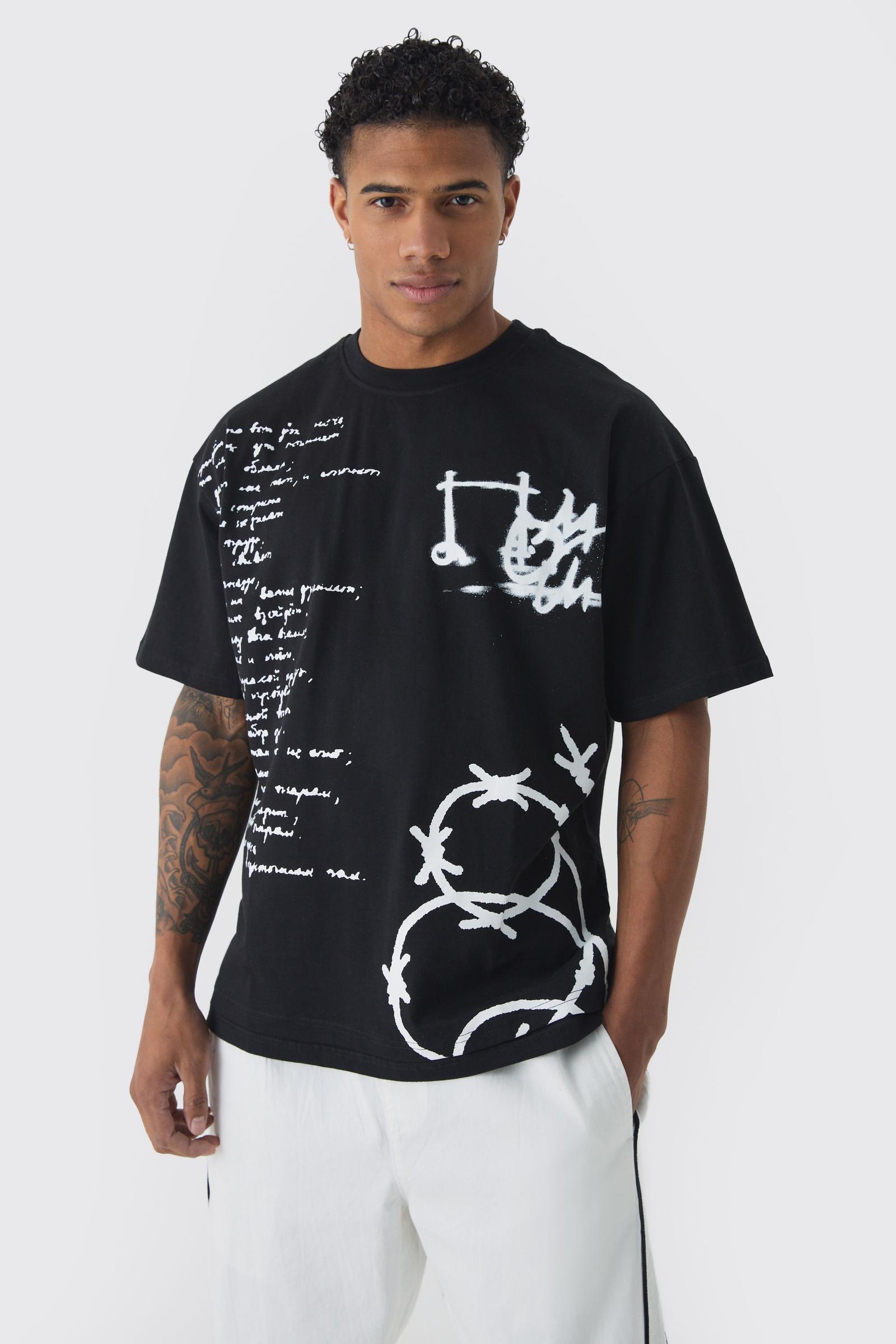 czarny t-shirt nadruk