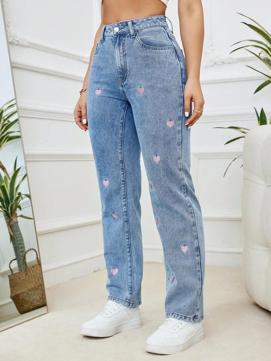 NIEBIESKIE SPODNIE JEANS WZÓR SERCA