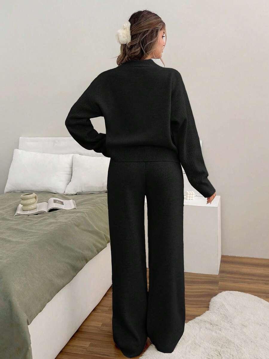DZIANINOWY KOMPLET SWETER SPODNIE