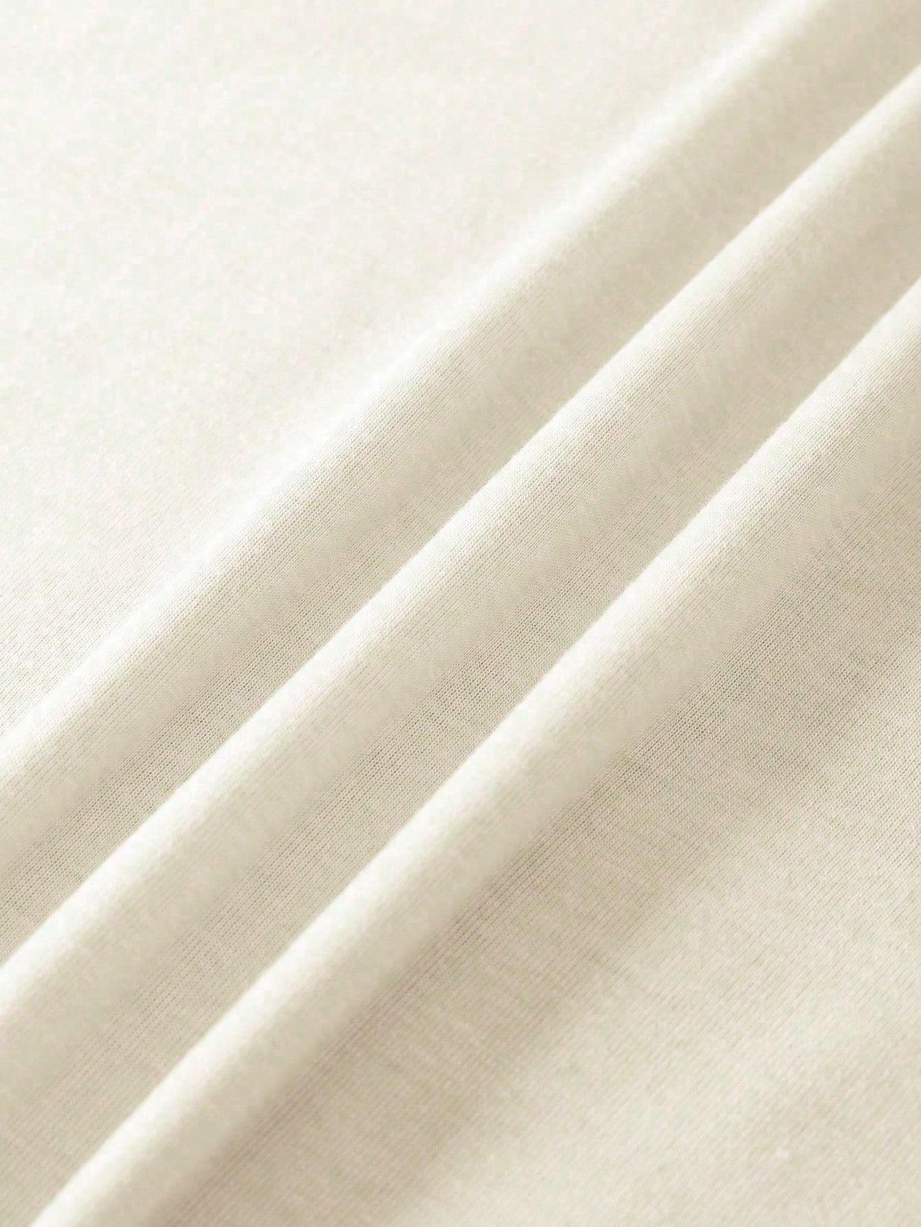 BEŻOWY T-SHIRT NADRUK