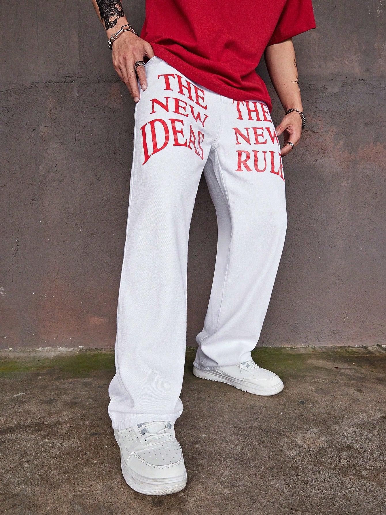 białe spodnie jeans zamek nadruk kieszenie
