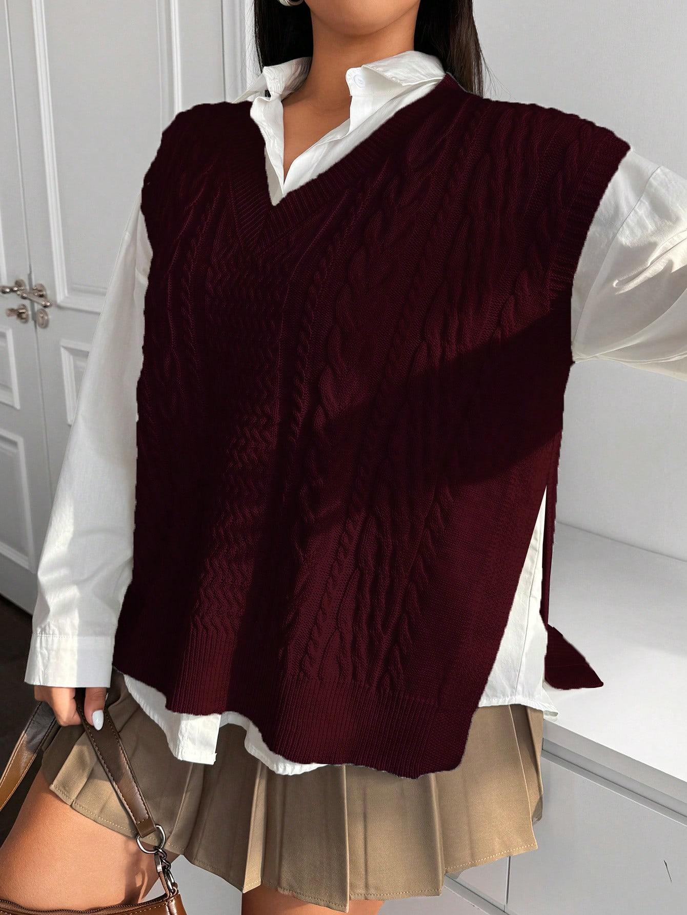 bordowy sweter v-neck