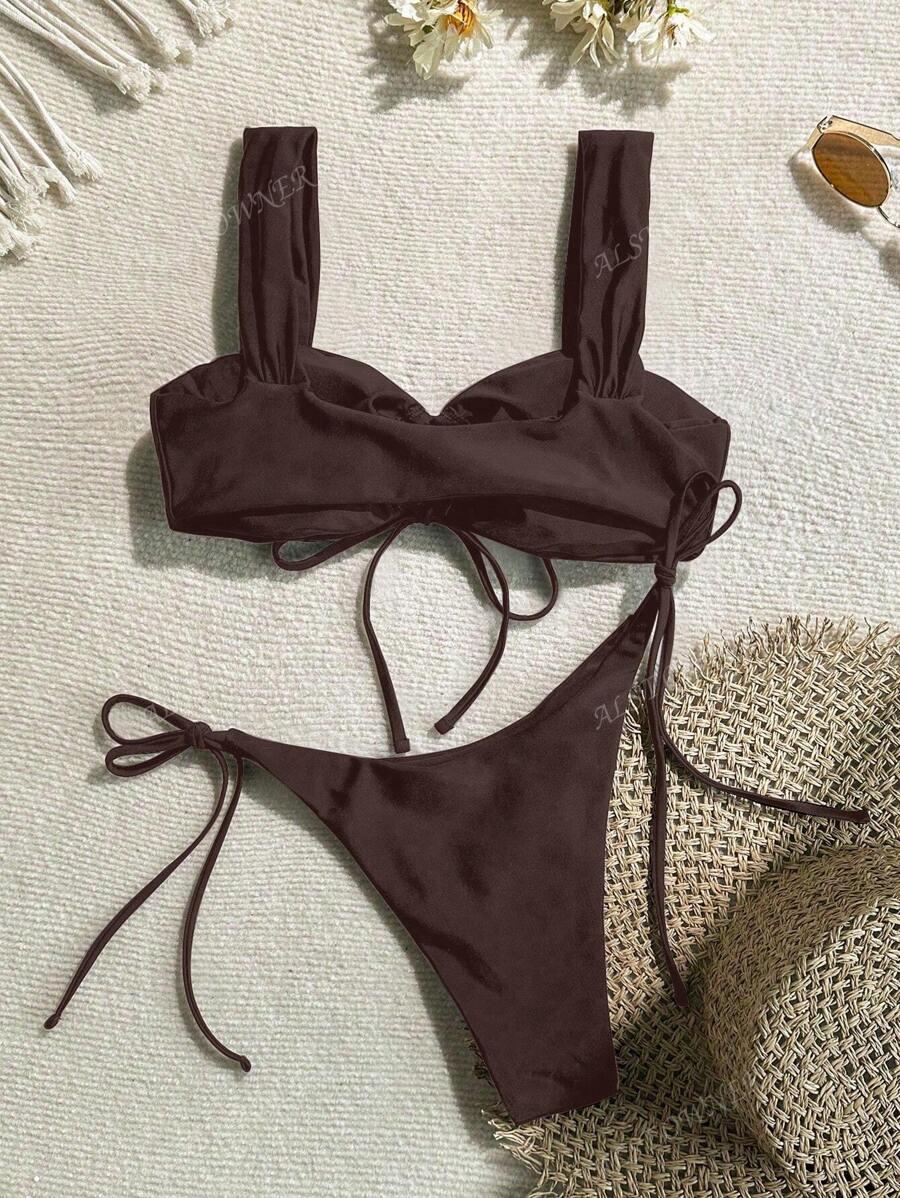 BRĄZOWY DÓŁ OD BIKINI WIĄZANIE 