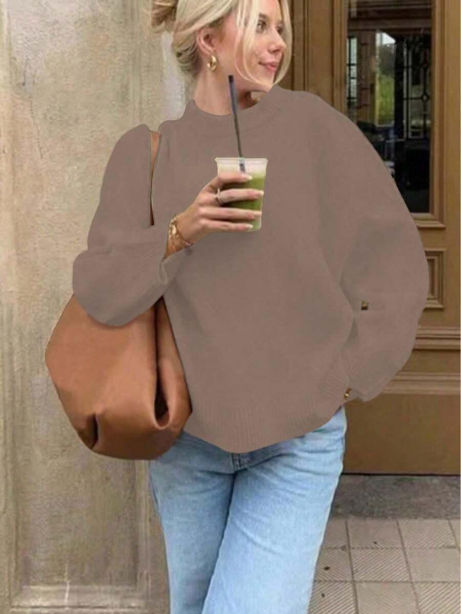 luźny sweter okrągły dekolt 
