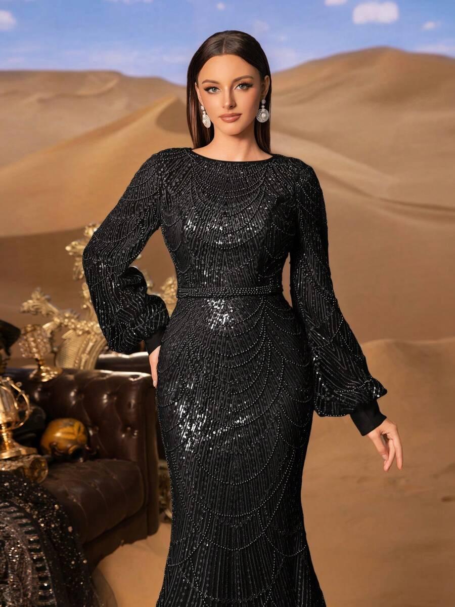 czarna maxi sukienka połysk