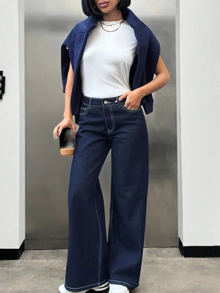 GRANATOWE SPODNIE JEANS 