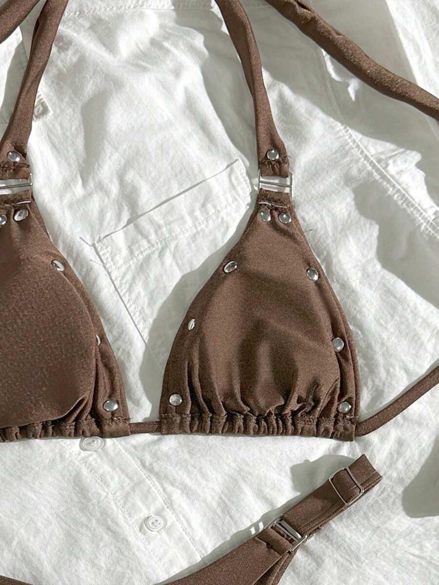 brązowy komplet bikini 