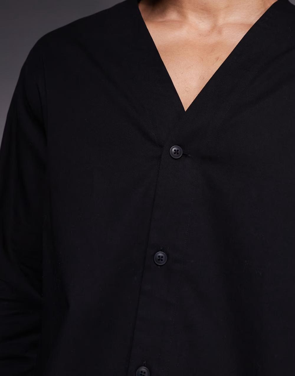 CZARNA KOSULA GUZIKI V-NECK