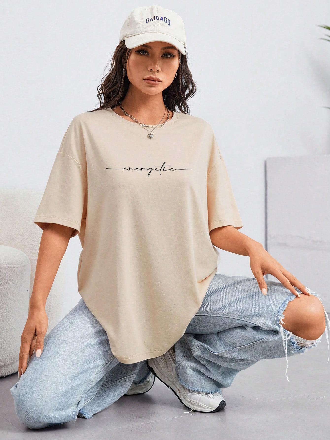 t-shirt okrągły dekolt nadruk