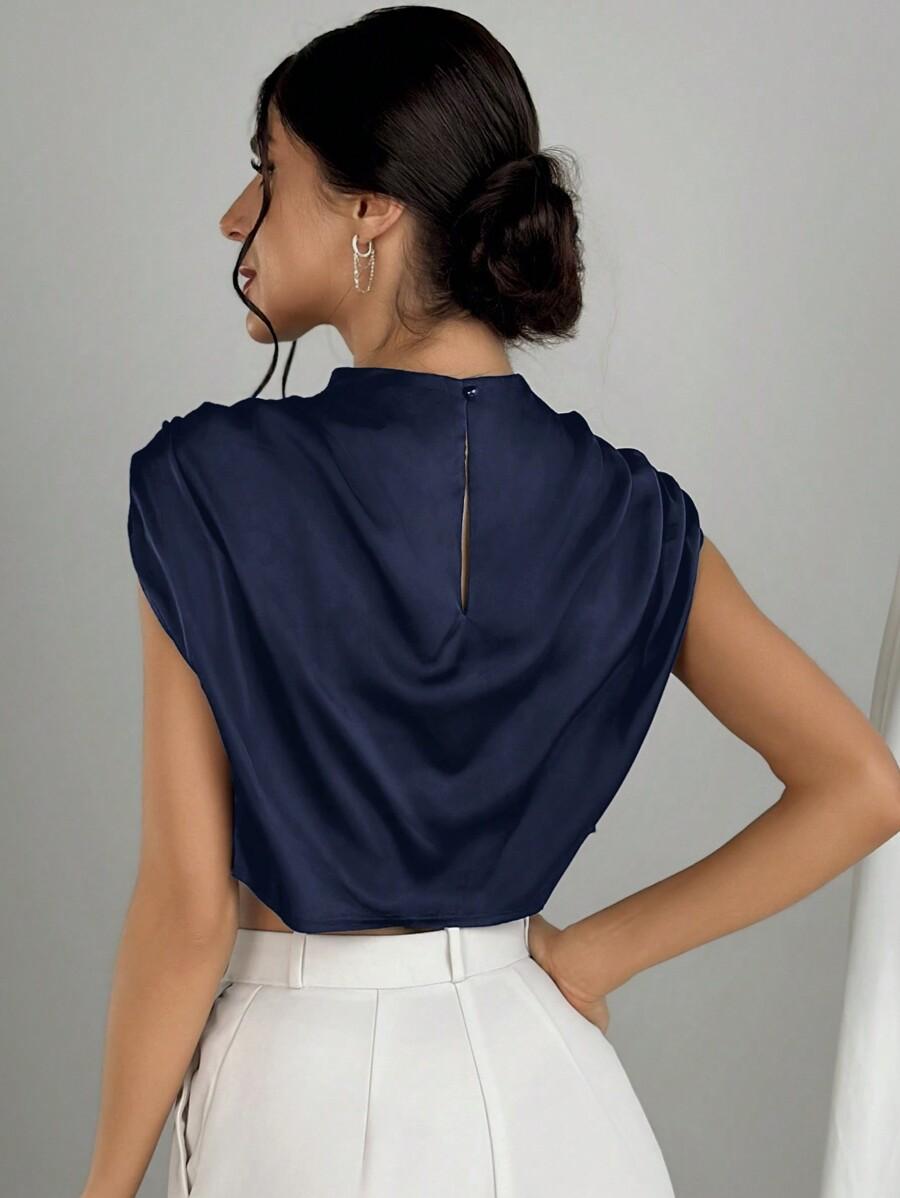 GRANATOWY satynowy TOP